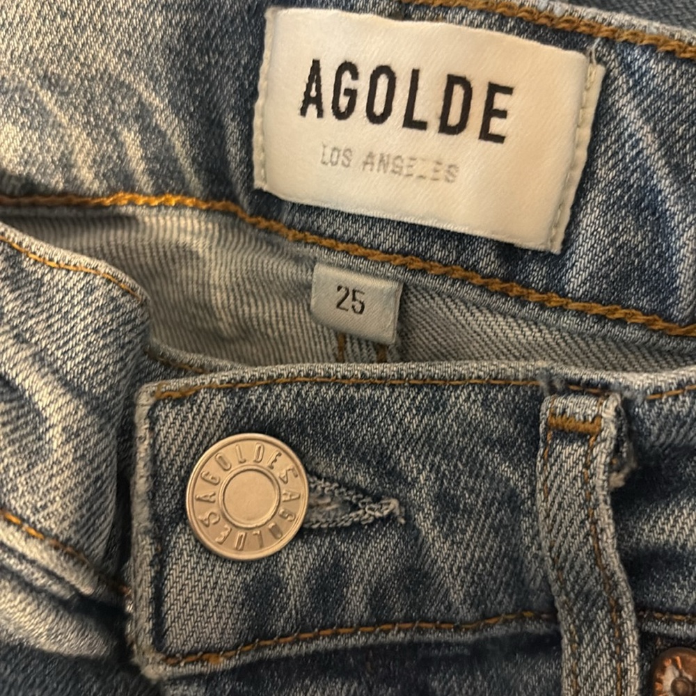 Agolde Riley Distressed High Rise Button Fly Cropped Jeans 25 - Picture 9 of 11